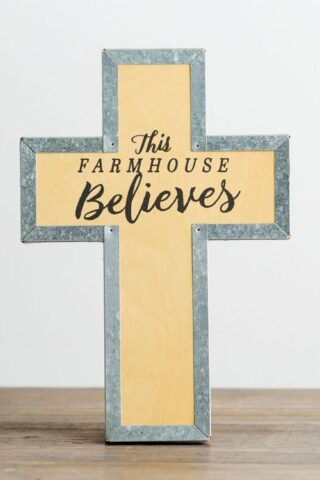 081983662164 This Farmhouse Believes Metal Wrap Cross