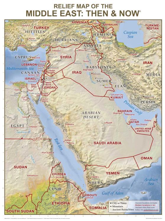 9781628621600 Middle East Relief Map Then And Now Wall Chart Laminated