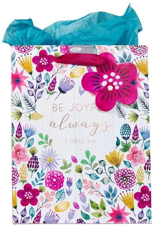1220000133174 Pink/Purple Gift Bag w/Tissue Paper Set: Be Joyful Always 1 Thess. 5:16