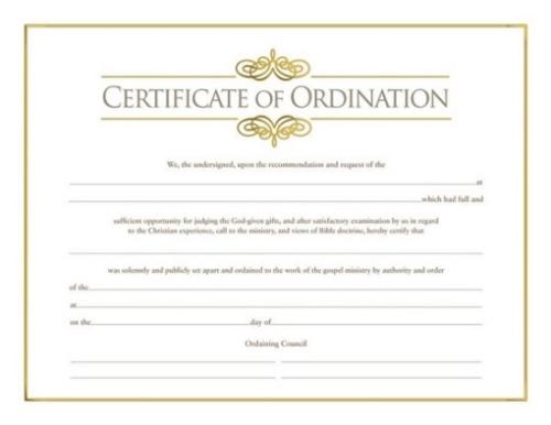 081407008851 Certificate Of Ordination Minister