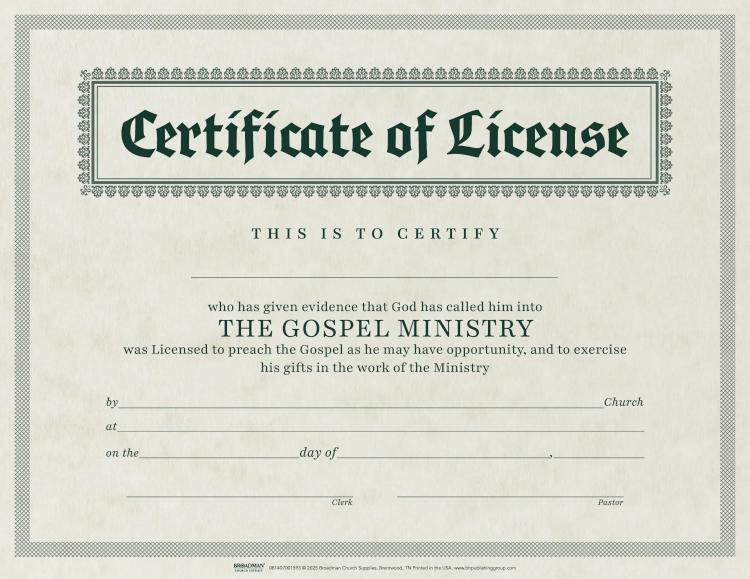 9780805472684 Certificate Of License Minister