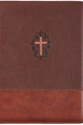 1220000133594 John 3:16 Cross Two-Tone Zippered Brown Faux Leather Padfolio/Portfolio Folder N