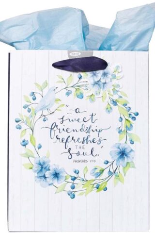 1220000134454 Blue Floral Gift Bag w/Tissue Paper: A Sweet Friend Proverbs 27:9 Verse