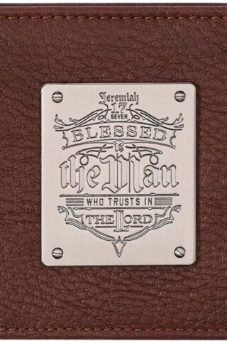 1220000137103 Genuine Leather RFID Wallet for Men Blessed Is The Man Jeremiah 17:7 Metal Embl