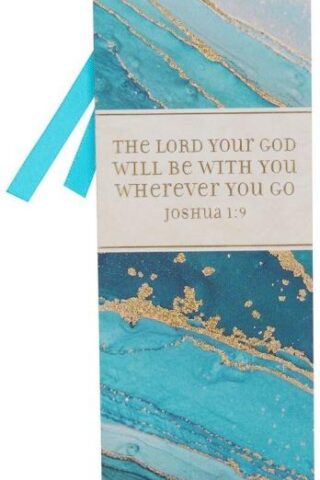1220000137981 Teal Marble Swirl w/Gold Men & Women Bookmark: God Be w/ You Joshua 1:9 w/Ribbon