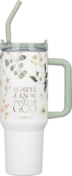 1220000326163 Be Still Teal Meadow 40 Oz Tumbler With Reusable Straw Psalm 46:10