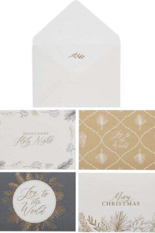 1220000371019 Merry Christmas Golden Pine Branch Boxed Card Set Peace On Earth Shimmer Co