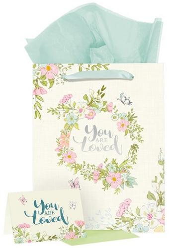 6006937151192 With Love Women's Flowery Wreath Gift Bag w/Card & Blue Tissue Paper: You Are Lo