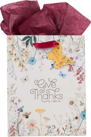 6006937153981 Women's Portrait Gift Bag & Tissue Paper Set w/Scripture: Give Thanks - 1 Thessa