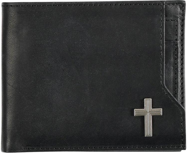 6006937157712 Genuine Premium Full Grain Leather RFID Blocking Silver Engraved Cross Wallet fo